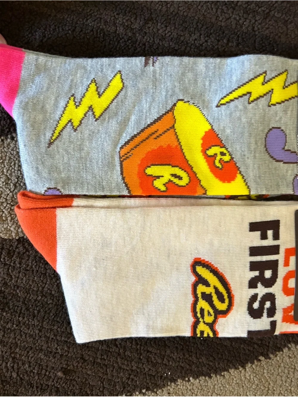 Playful Candy Graphic Crew Socks in Gray & Orange